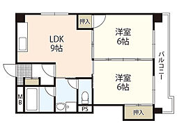 ふじマンション 5階2LDKの間取り