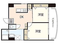 サンライズ舟入 5階2LDKの間取り