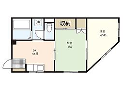 グレージュビル 4階2DKの間取り