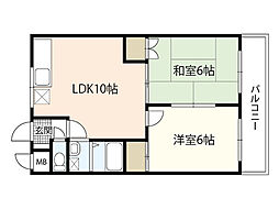 アンフォーラ宮脇 1階2LDKの間取り