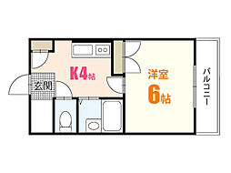 第2植野ビル 4階1Kの間取り