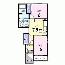 ベル・オ−ブ 1階2DKの間取り