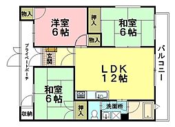 川口マンションII 3階3LDKの間取り