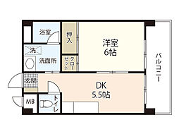 フローレス日吉 2階1DKの間取り
