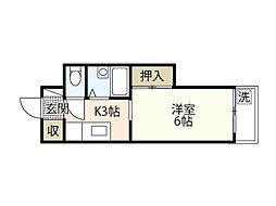 峰ガーデン 3階1Kの間取り