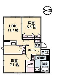 ヴォーネン相田　A棟 1階2LDKの間取り