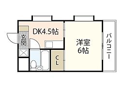 第2山中ビル 3階1DKの間取り