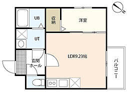 トラスティレジデンス地御前　東館 1階1LDKの間取り