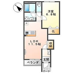ヒュッゲ 1LDKの間取図画像