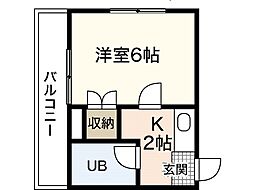 ホワイトパレス長束 1Kの間取図画像