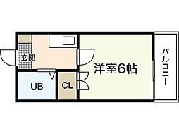 ロイヤル東雲 4階1Kの間取り