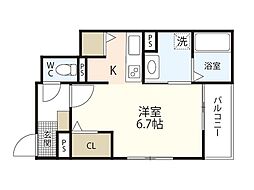 アウローラ長束西 1階ワンルームの間取り