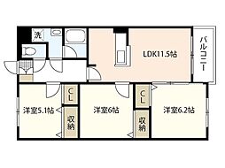 アセーラA館 3LDKの間取図画像