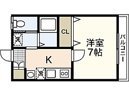 リバティハウス 1Kの間取図画像