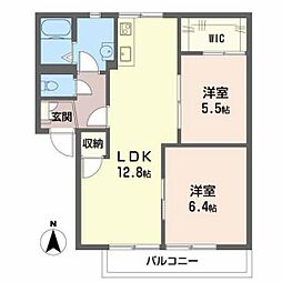 フレグランス高取 1階2LDKの間取り