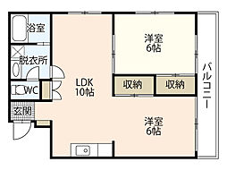 エスポワール 4階2DKの間取り