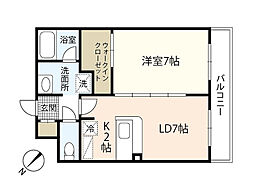 オリオリシティＶ 2階1LDKの間取り