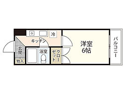 ヴィラブランシュ庚午中 5階1Kの間取り