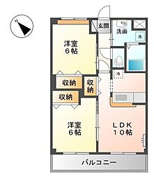 グランコリーヌ 1階2LDKの間取り