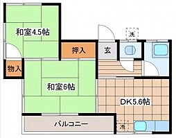 第二村島アパート 2階2DKの間取り