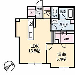 エンソラード 1階1LDKの間取り