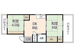 竹本ビル 3階2DKの間取り