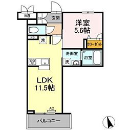 メセナ寺家 1階1LDKの間取り