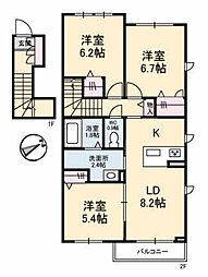 Centrieva　B棟 2階3LDKの間取り