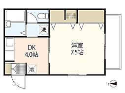フレグランス伊関 2階1DKの間取り