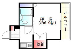 大州タワー 10階1Kの間取り