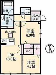ルミエールII 1階2LDKの間取り