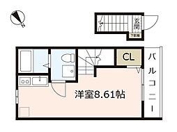 ソフィスコート八幡 2階ワンルームの間取り