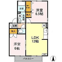 グリーンビュー 2階2LDKの間取り