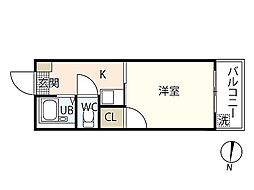ロイヤルシティ隅の浜 3階1Kの間取り