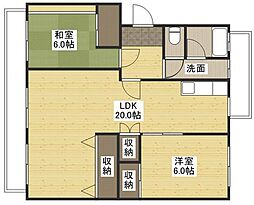 Ｋ’ｓ　Ｂ　ＫＡＩＲＯＥＮ　Ａ棟 2階2LDKの間取り