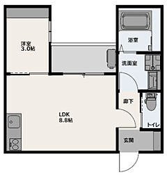 グランビア江波栄町 3階1LDKの間取り