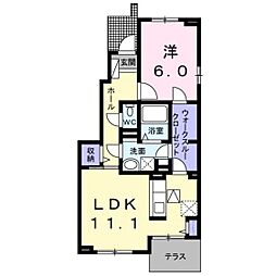 ベルメール 1階1LDKの間取り
