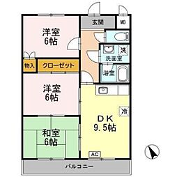 アゼリア祇園 4階3DKの間取り