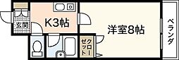 ステューディオ長束 2階1Kの間取り