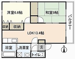 レユスィール三宅A 2LDKの間取図画像