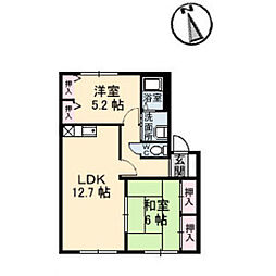 カーサ焼山中央A 2LDKの間取図画像