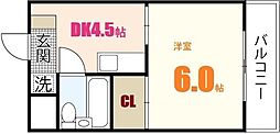 第二山中ビル 1DKの間取図画像