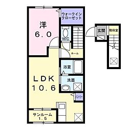 カーサ グラシオッソ B 1LDKの間取図画像