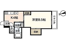 ウエストシャトー 1Kの間取図画像