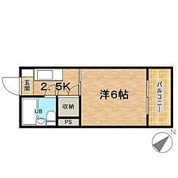 第2コーポふるや 1Kの間取図画像
