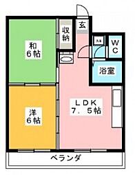 フラワーパレス原田 2DKの間取図画像