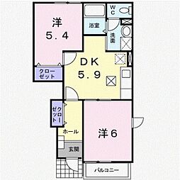 サンシャイン三永 2DKの間取図画像