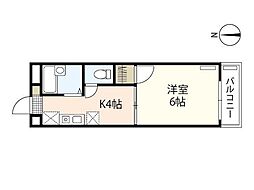 ハイム波多野 1Kの間取図画像