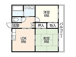 中本マンション 2DKの間取図画像