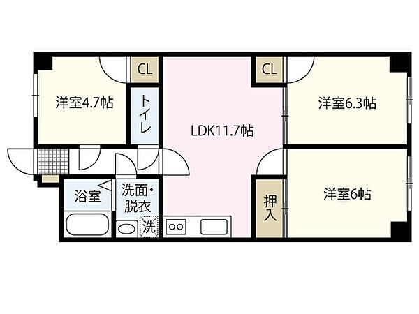 広島県広島市中区十日市町2丁目(賃貸マンション3LDK・10階・62.70㎡)の写真 その2